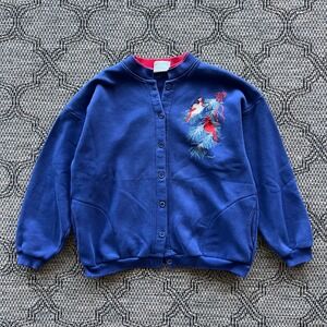 Artisans Sweatshirt Women L-XL Blue Cardigan Cardinal Embroidered Grandma 90s
